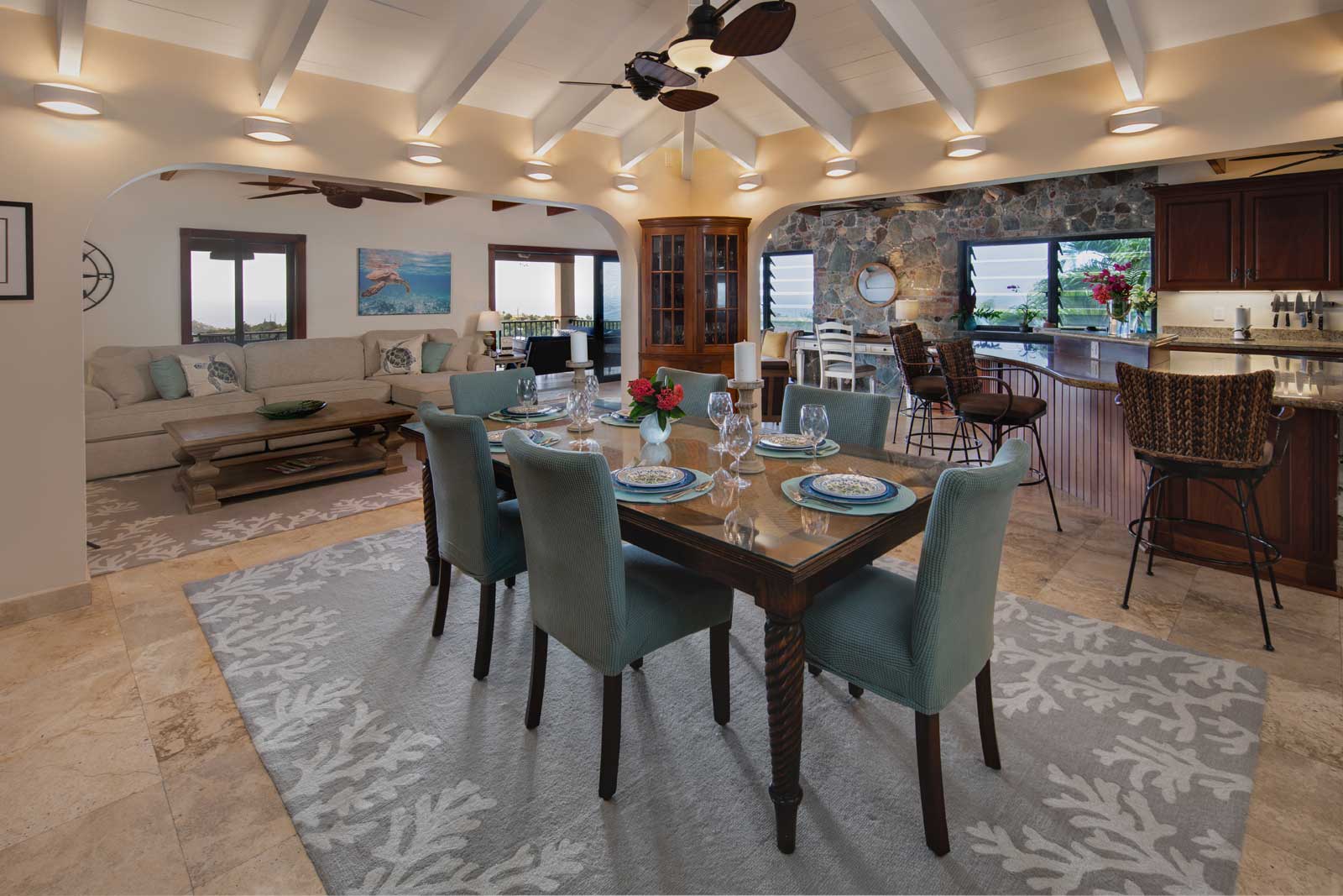 Indoor dining area at Riley's Retreat in St. John rental